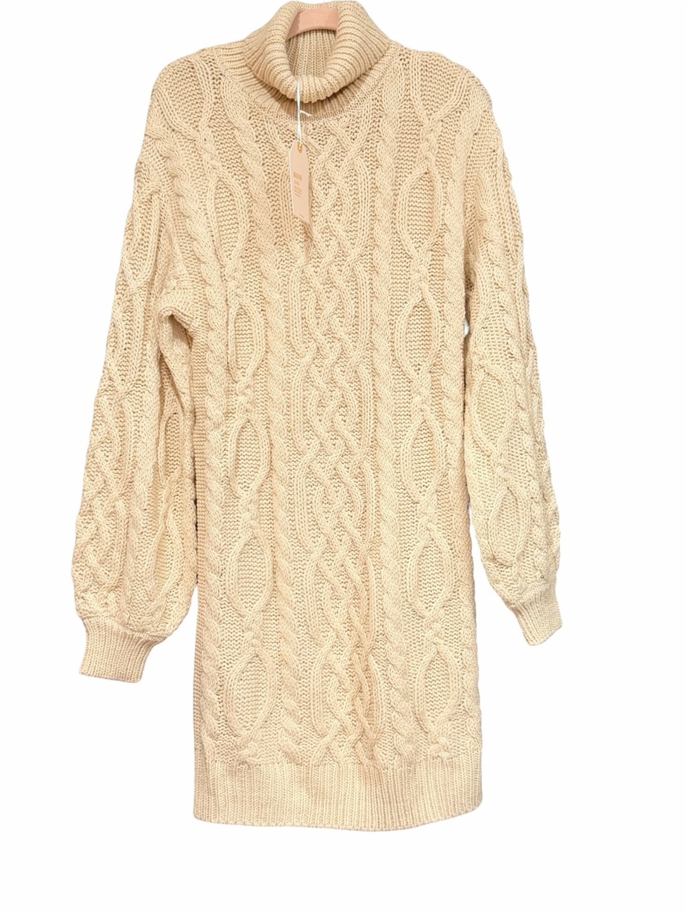 Love Tree Cream Cowlneck Cable Knit Sweater Dress Fisherman Cozy Classic